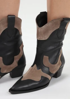 Bandana Black Leather Western Calf Boots
