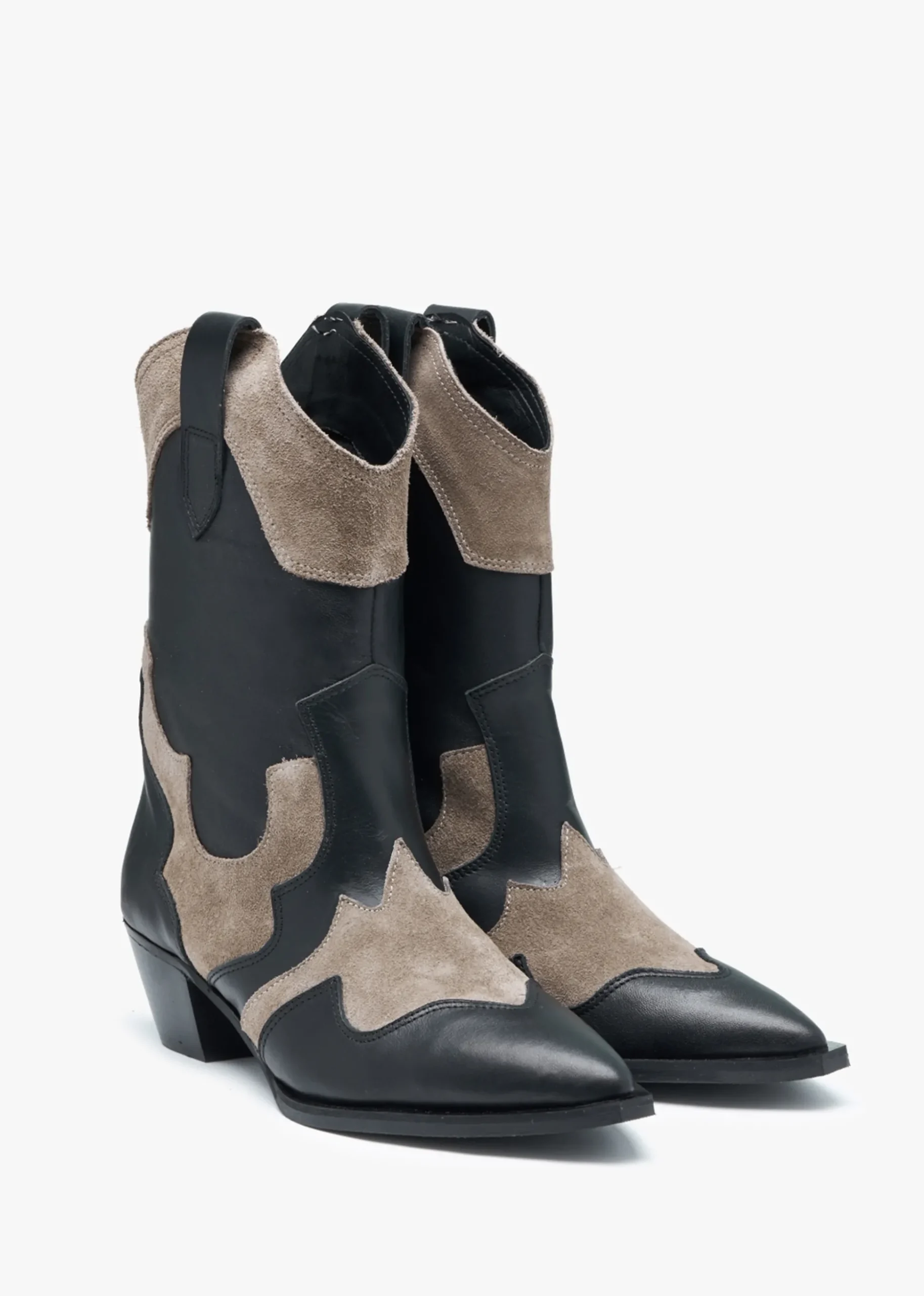 Bandana Black Leather Western Calf Boots