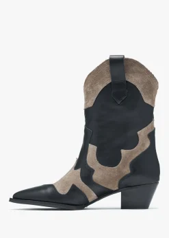 Bandana Black Leather Western Calf Boots