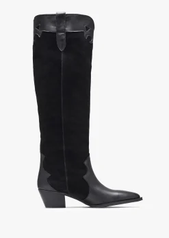 Bandana Black Suede & Leather Western Knee Boots