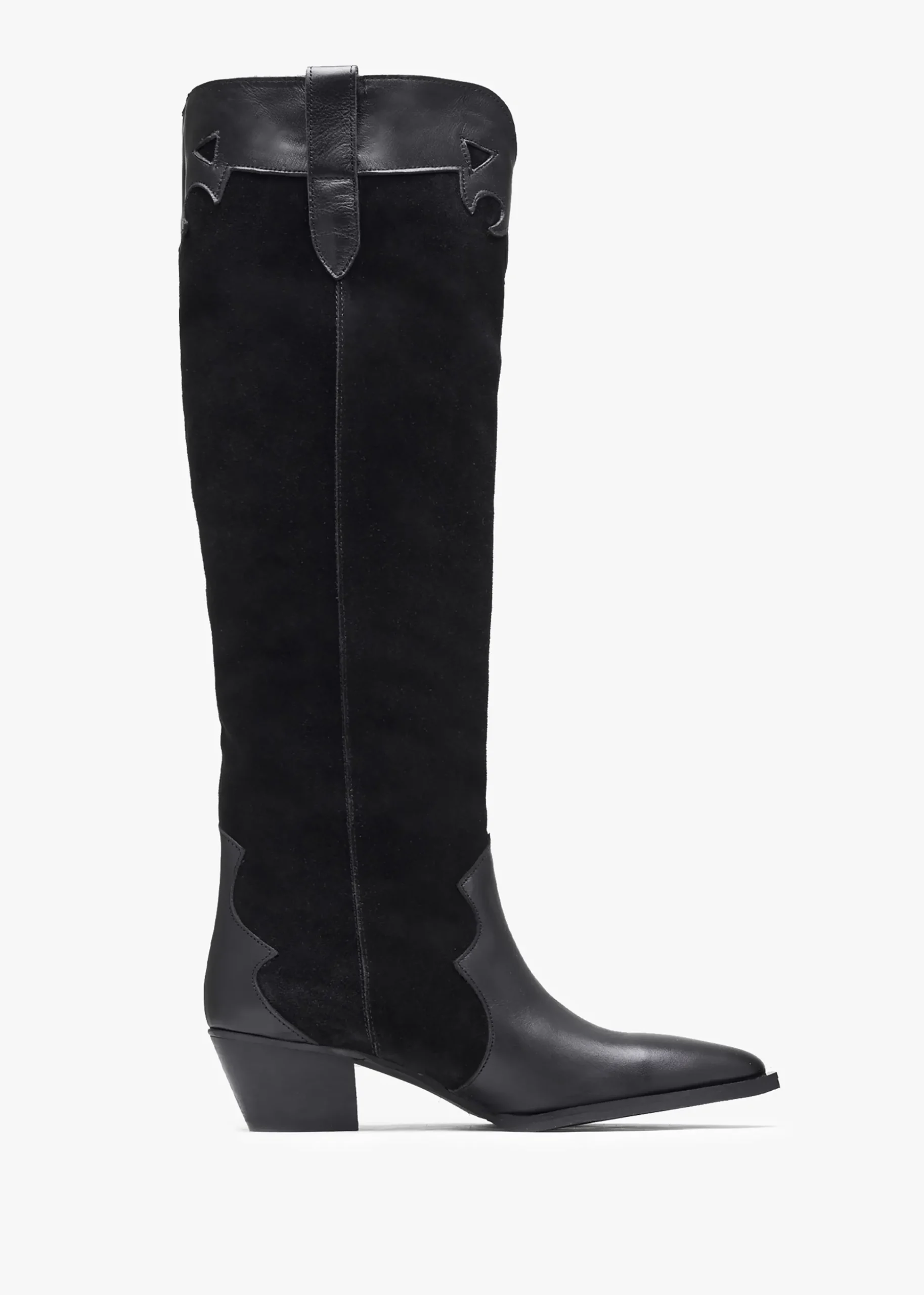 Bandana Black Suede & Leather Western Knee Boots
