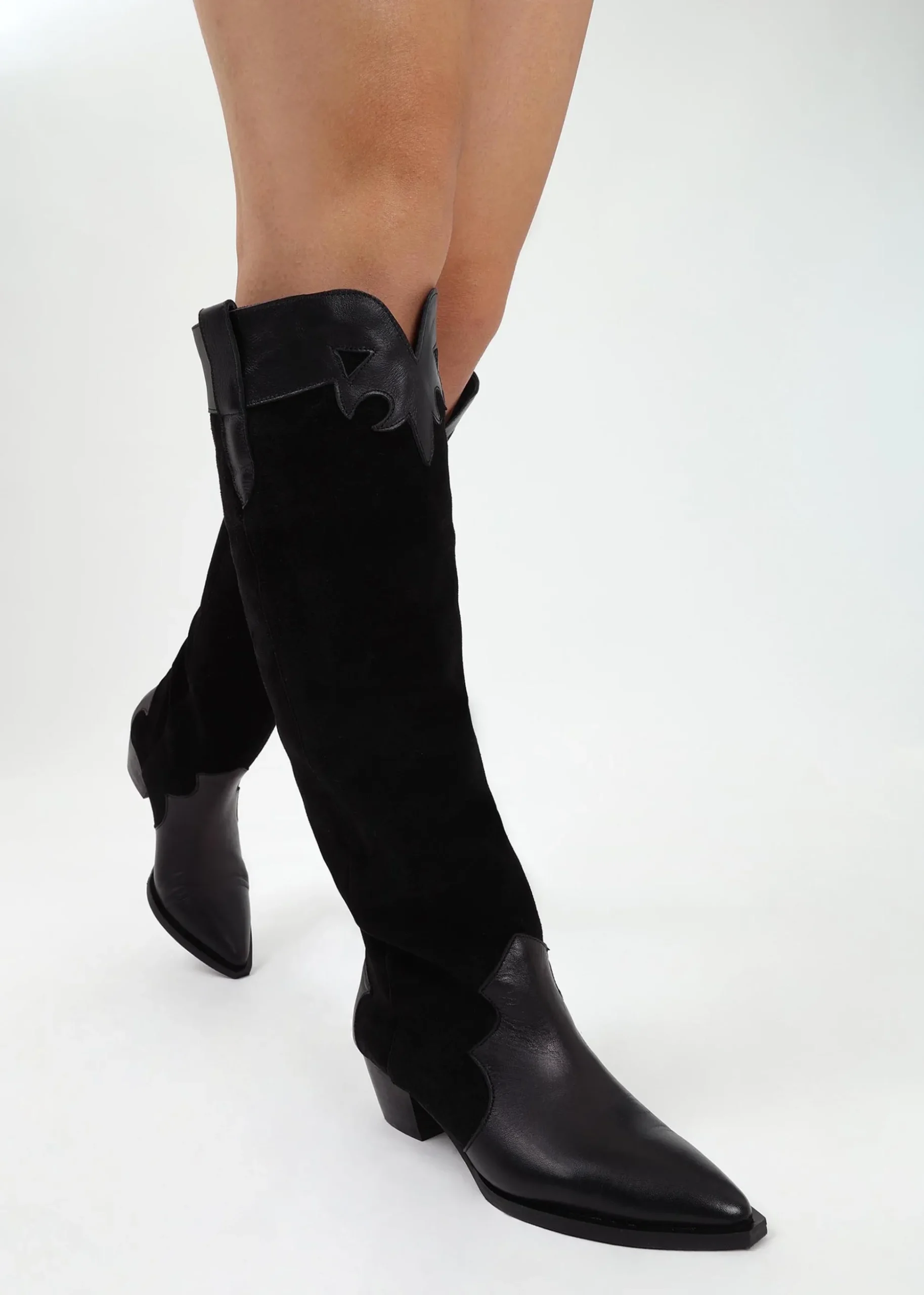 Bandana Black Suede & Leather Western Knee Boots