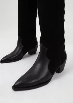 Bandana Black Suede & Leather Western Knee Boots