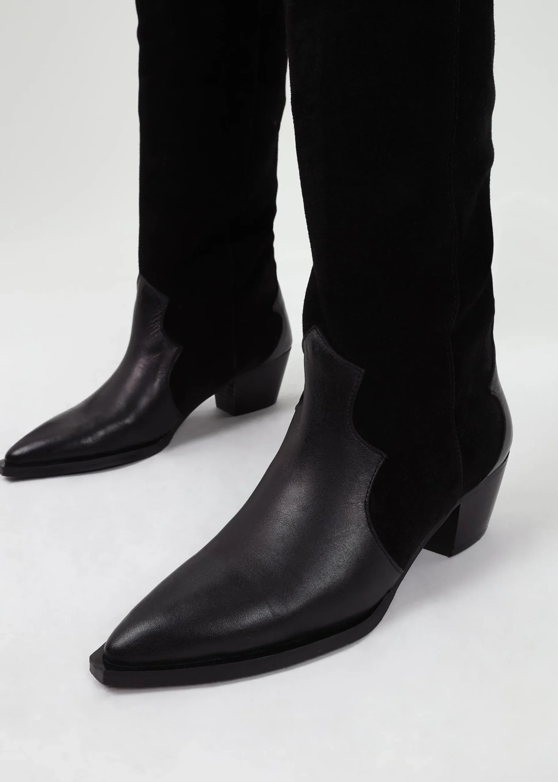 Bandana Black Suede & Leather Western Knee Boots