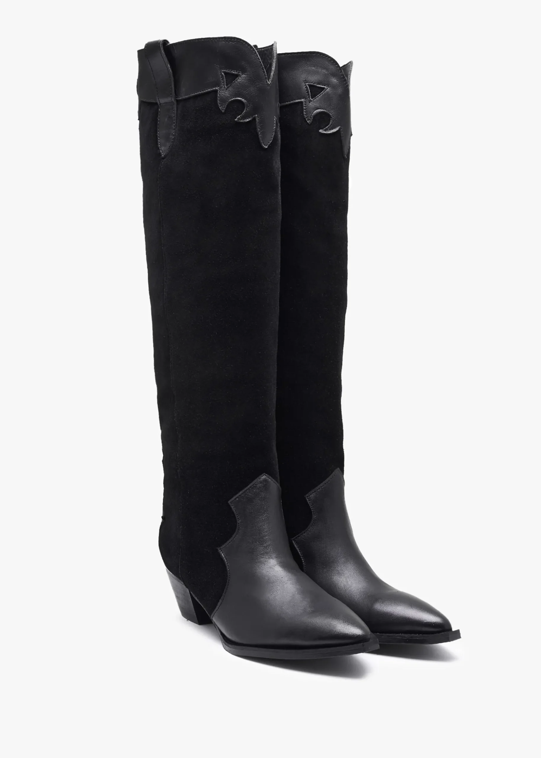 Bandana Black Suede & Leather Western Knee Boots