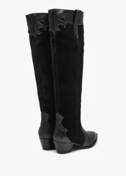Bandana Black Suede & Leather Western Knee Boots