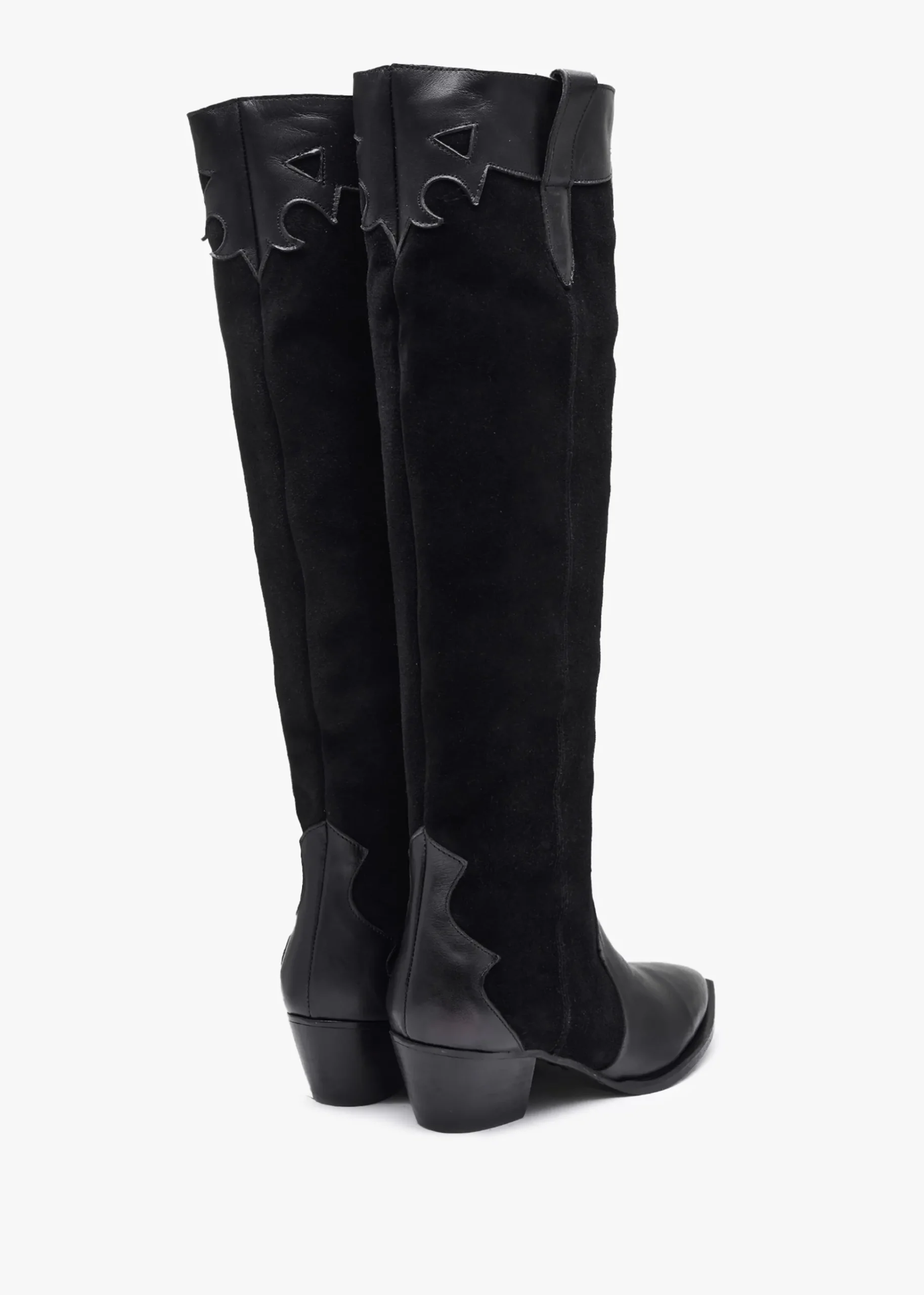 Bandana Black Suede & Leather Western Knee Boots