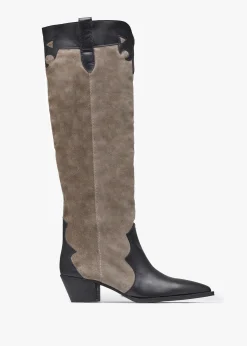 Bandana Taupe Suede & Leather Western Knee Boots