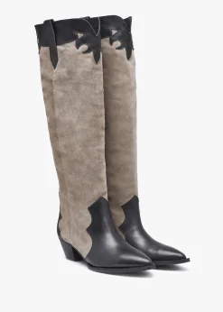 Bandana Taupe Suede & Leather Western Knee Boots