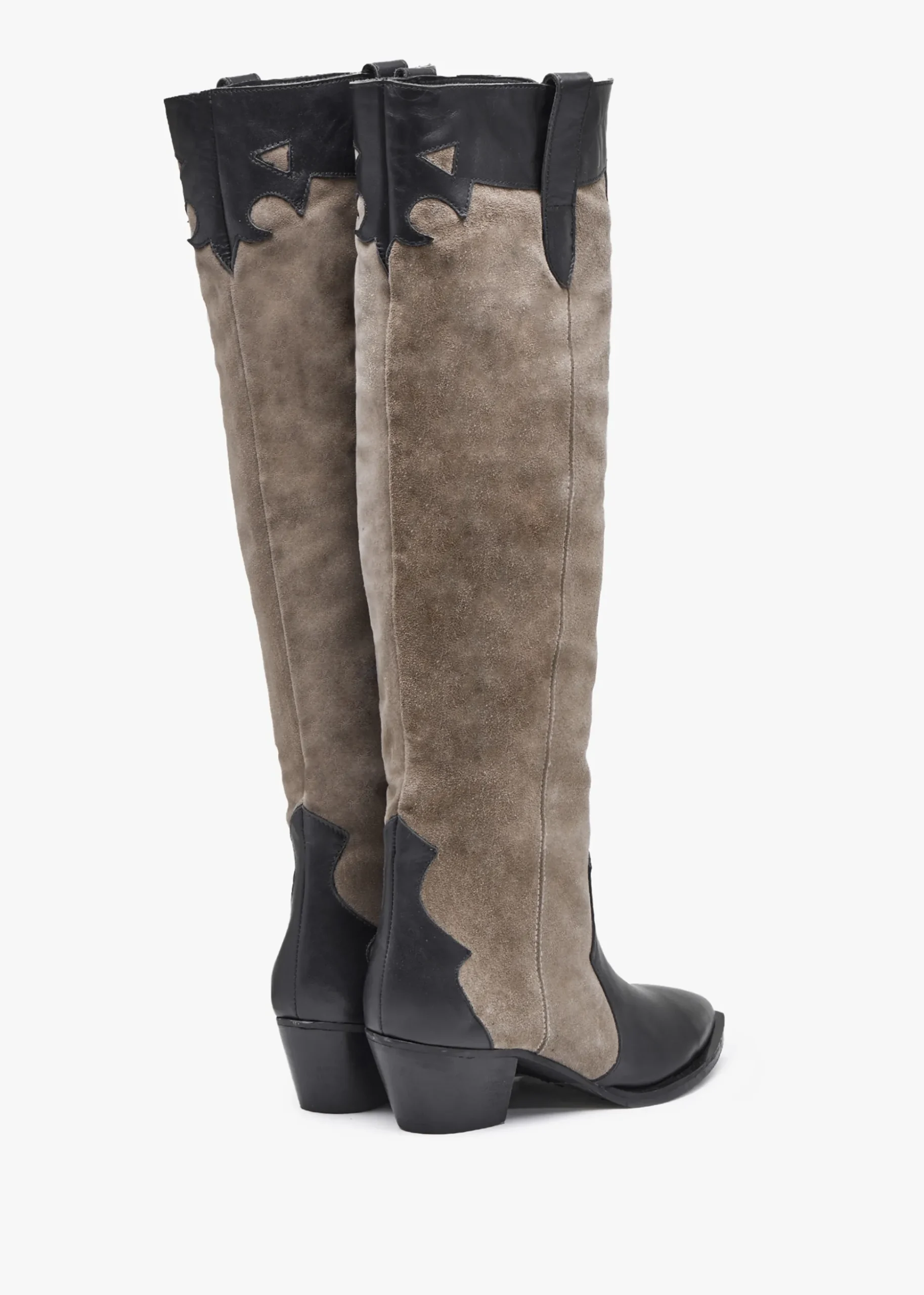 Bandana Taupe Suede & Leather Western Knee Boots