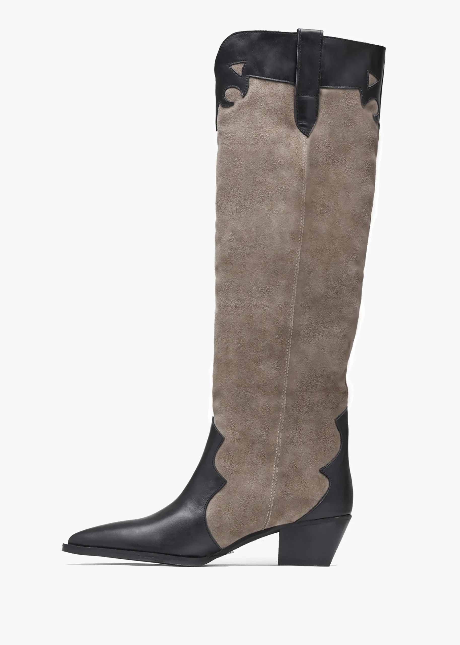 Bandana Taupe Suede & Leather Western Knee Boots