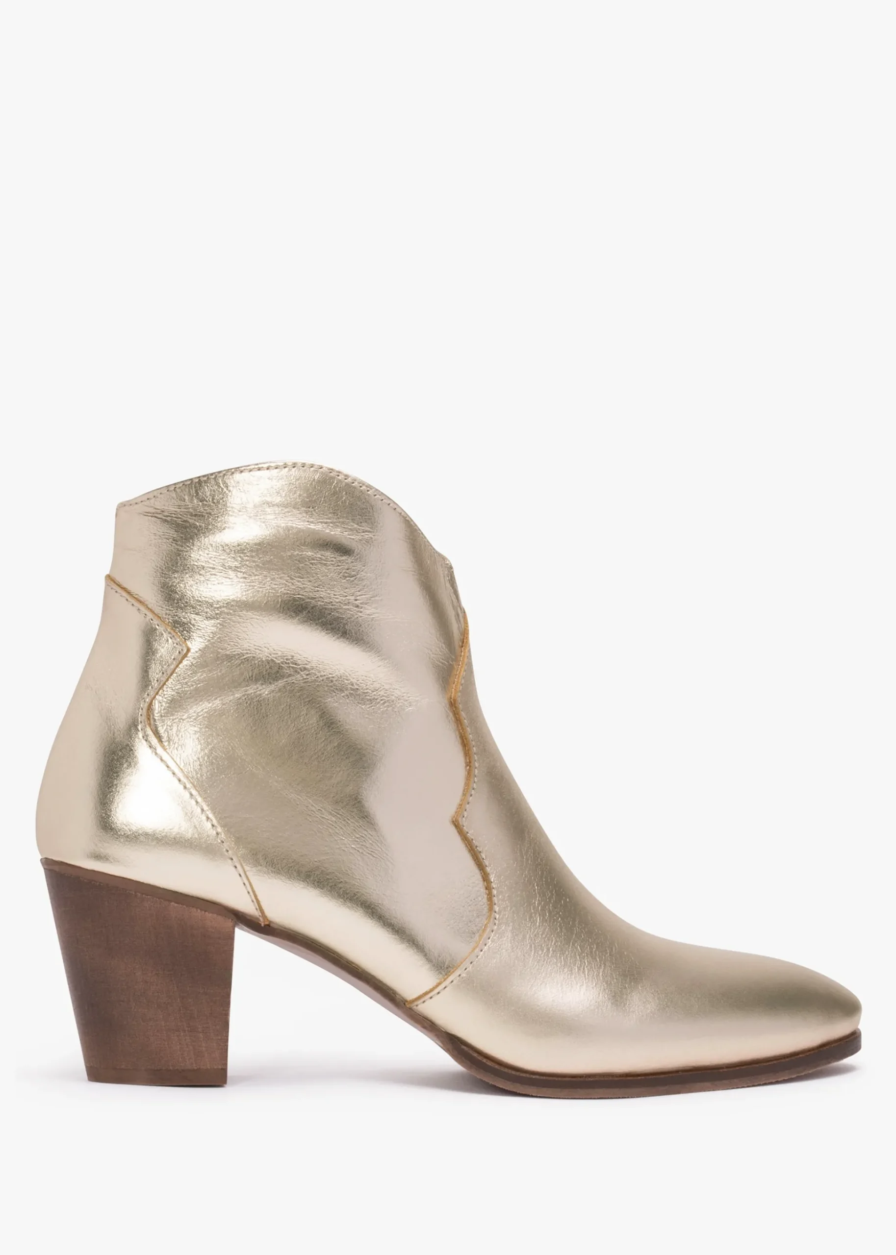 Barara Gold Leather Western Ankle Boots