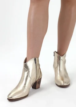 Barara Gold Leather Western Ankle Boots