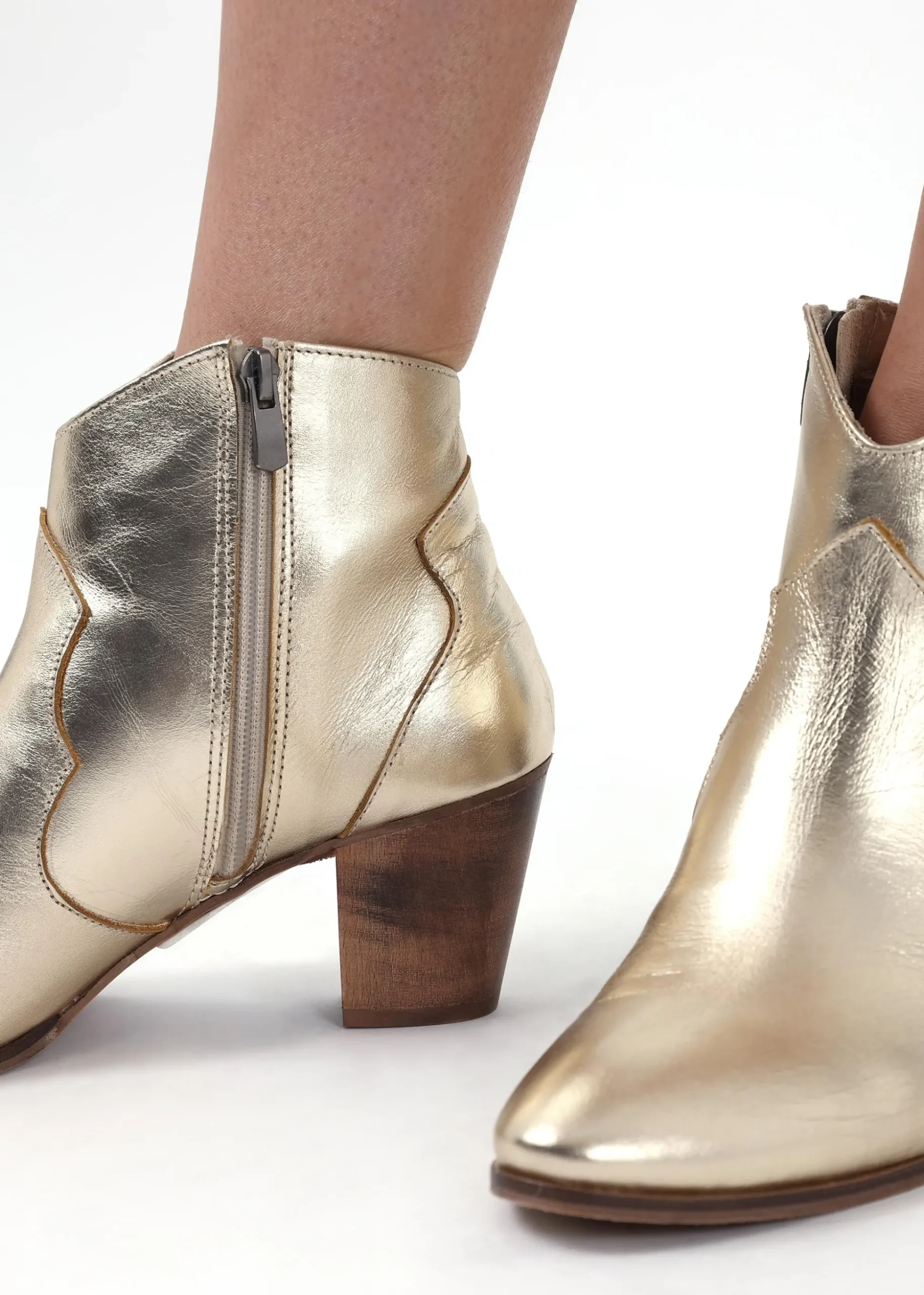 Barara Gold Leather Western Ankle Boots