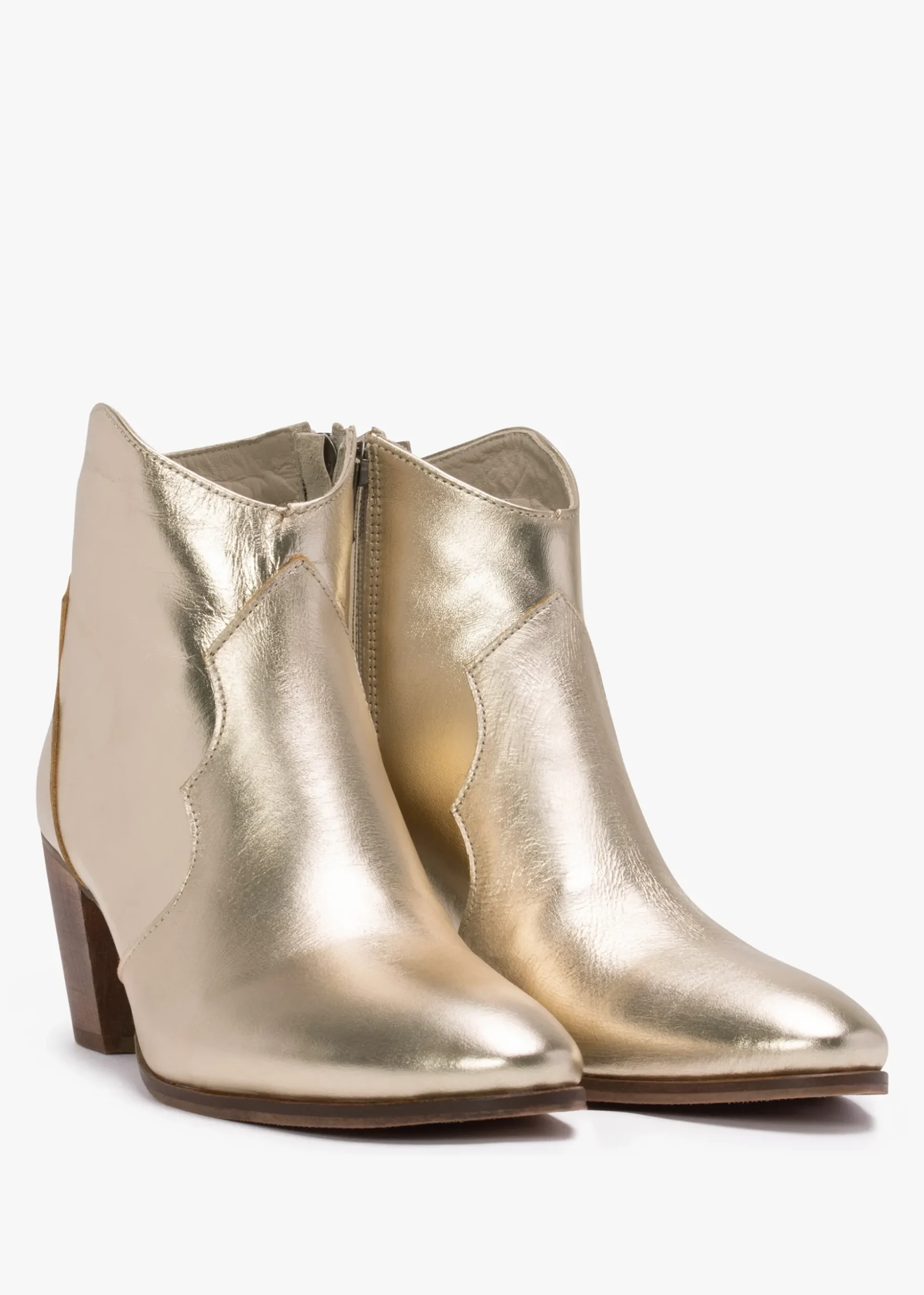 Barara Gold Leather Western Ankle Boots