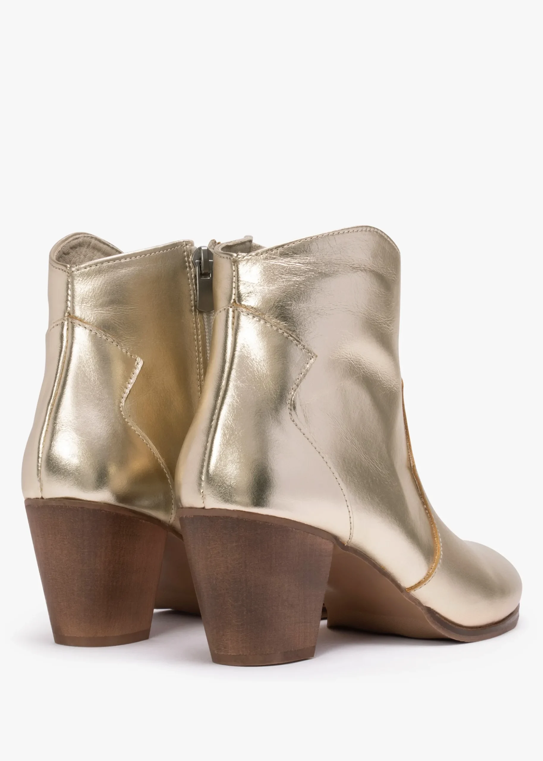 Barara Gold Leather Western Ankle Boots