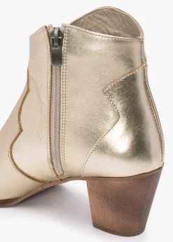 Barara Gold Leather Western Ankle Boots