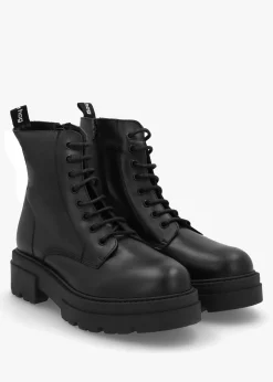 Beata Black Leather Lace Up Ankle Boots