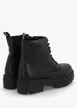Beata Black Leather Lace Up Ankle Boots