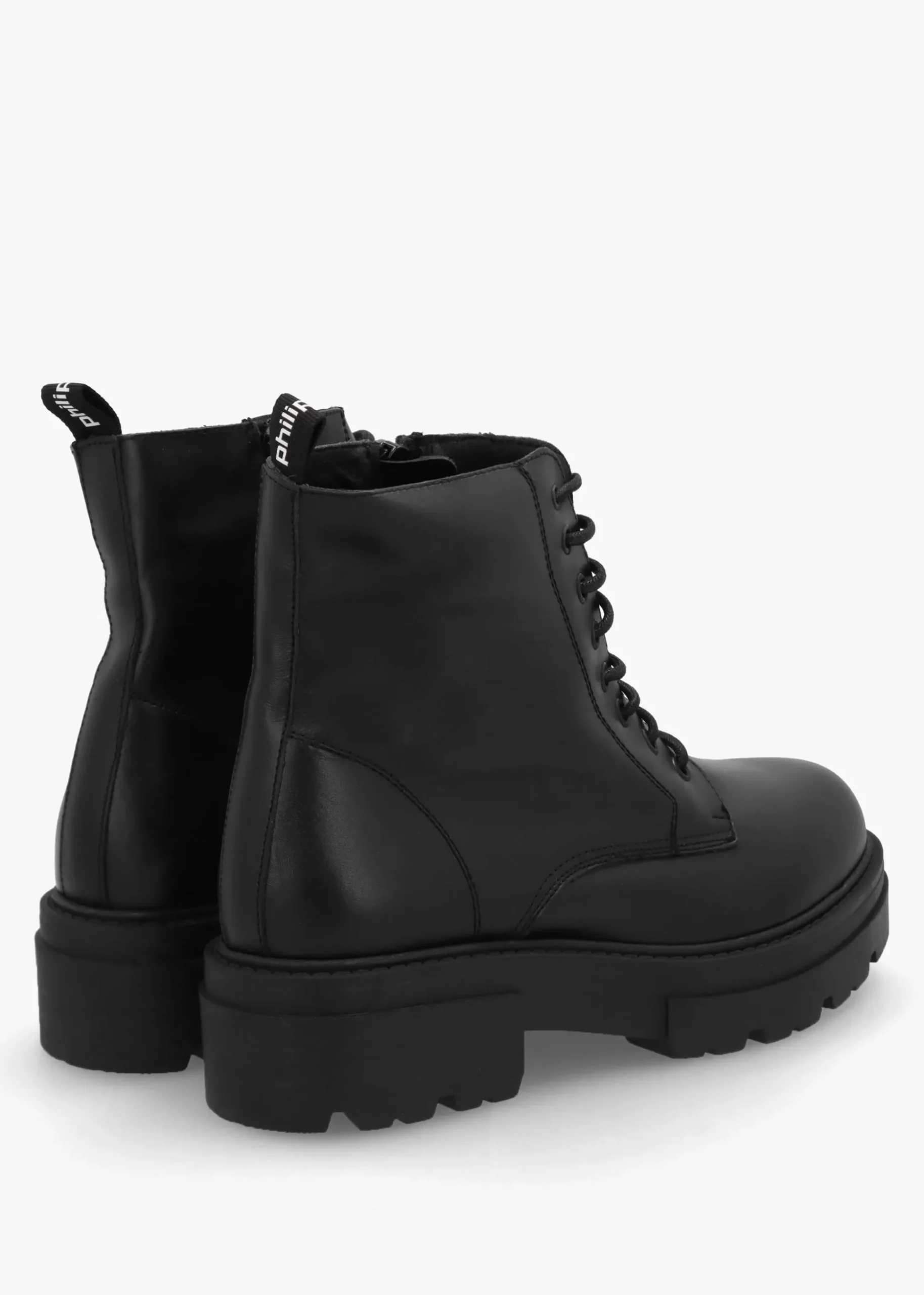 Beata Black Leather Lace Up Ankle Boots