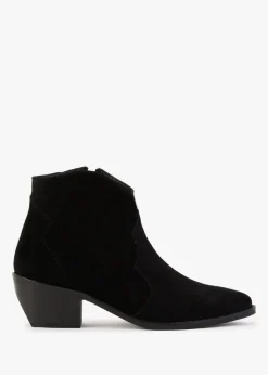 Becks Black Suede Western Ankle Boots