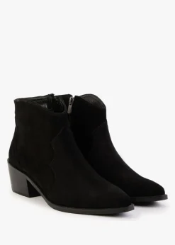 Becks Black Suede Western Ankle Boots