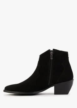 Becks Black Suede Western Ankle Boots