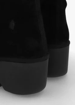 Befy Black Leather & Suede Wedge Knee Boots