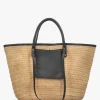 Beige & Black Woven Paper Bucket Shopper Bag