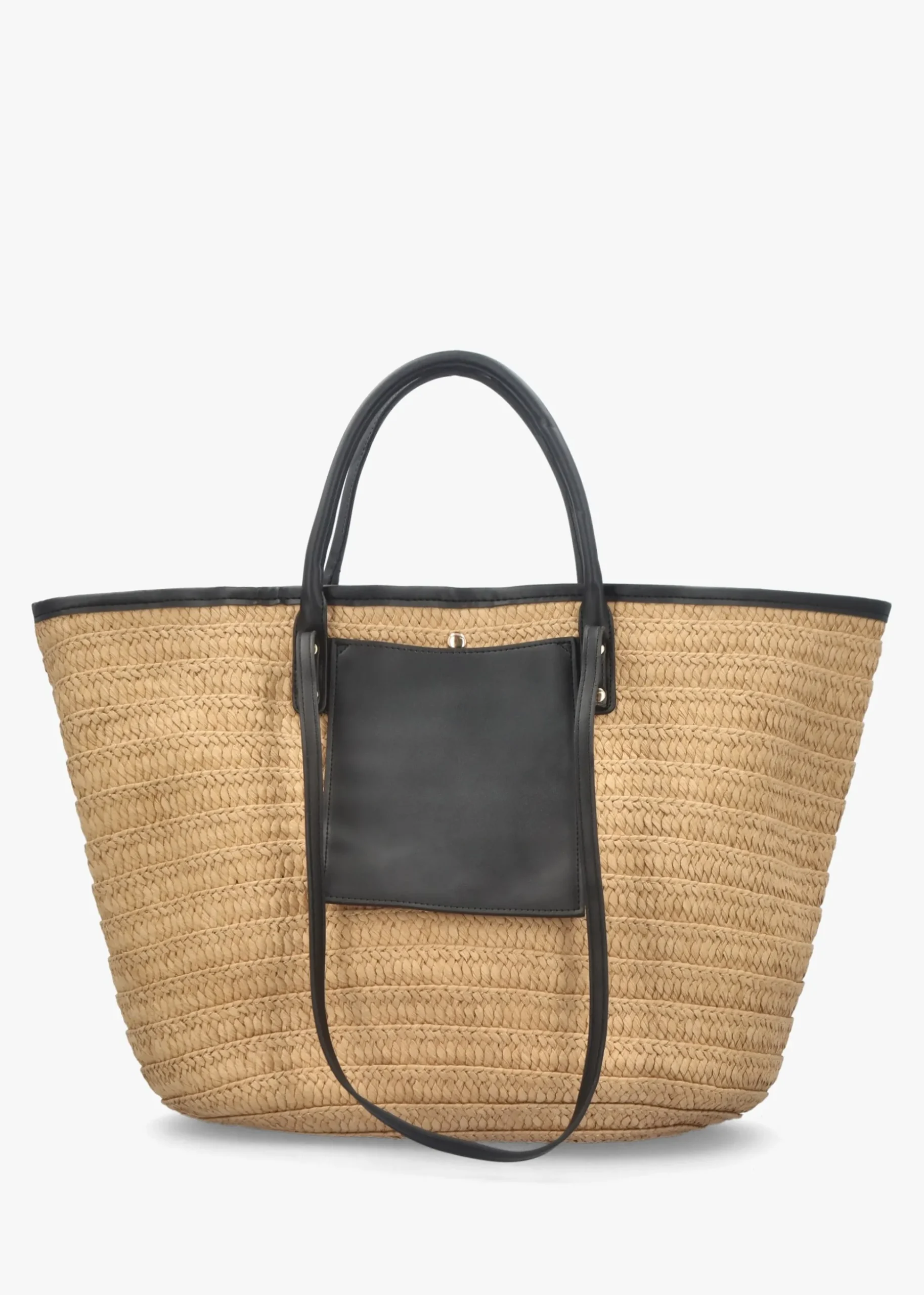 Beige & Black Woven Paper Bucket Shopper Bag