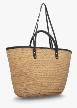 Beige & Black Woven Paper Bucket Shopper Bag