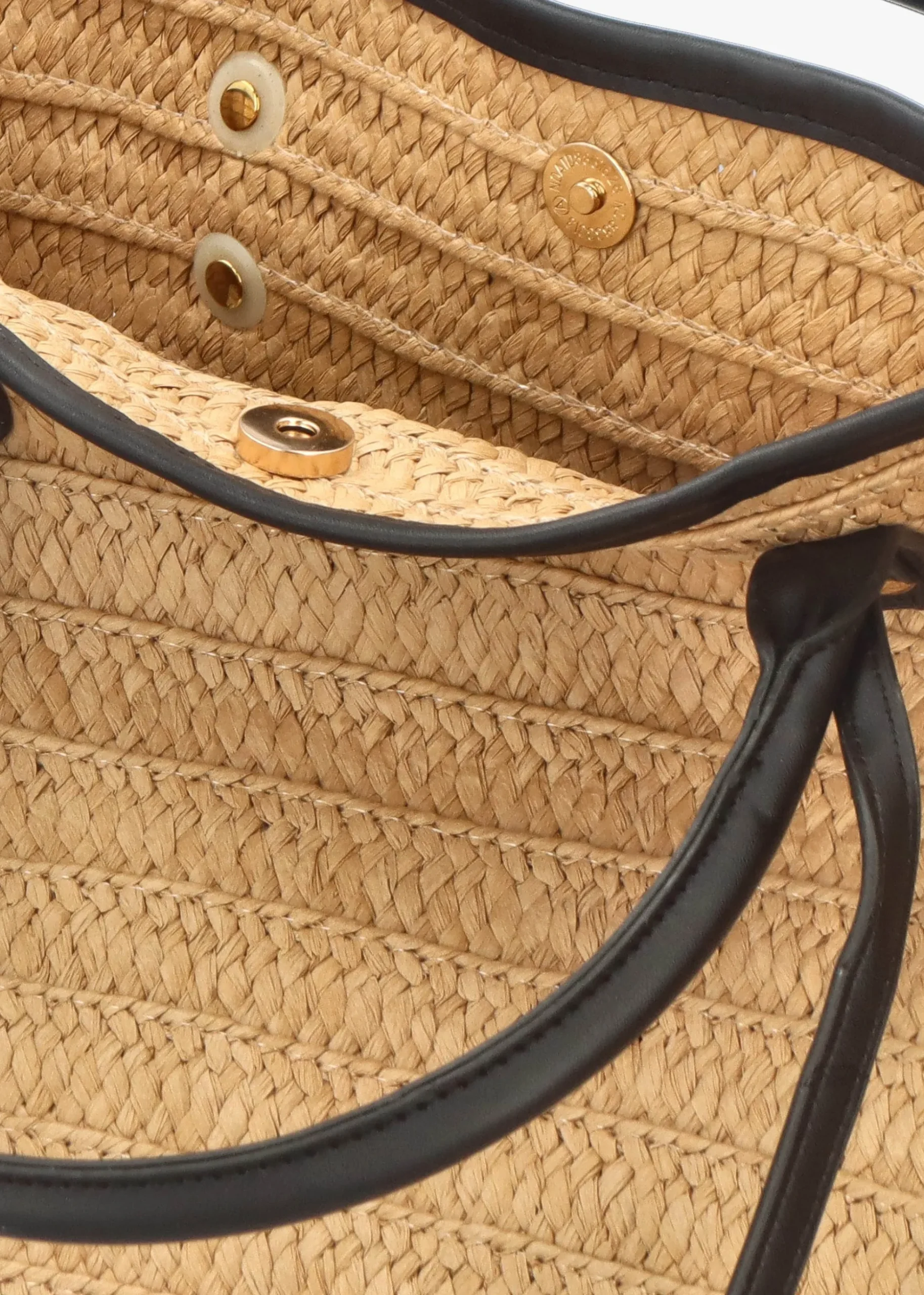 Beige & Black Woven Paper Bucket Shopper Bag