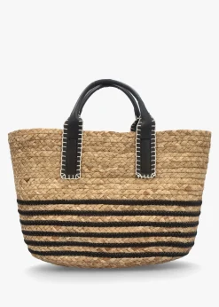 Beige & Black Woven Striped Shopper Bag