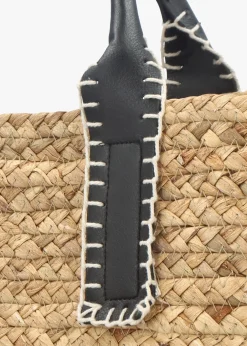Beige & Black Woven Striped Shopper Bag