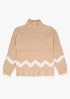 Beige Cotton Mix Roll Neck Knitted Jumper
