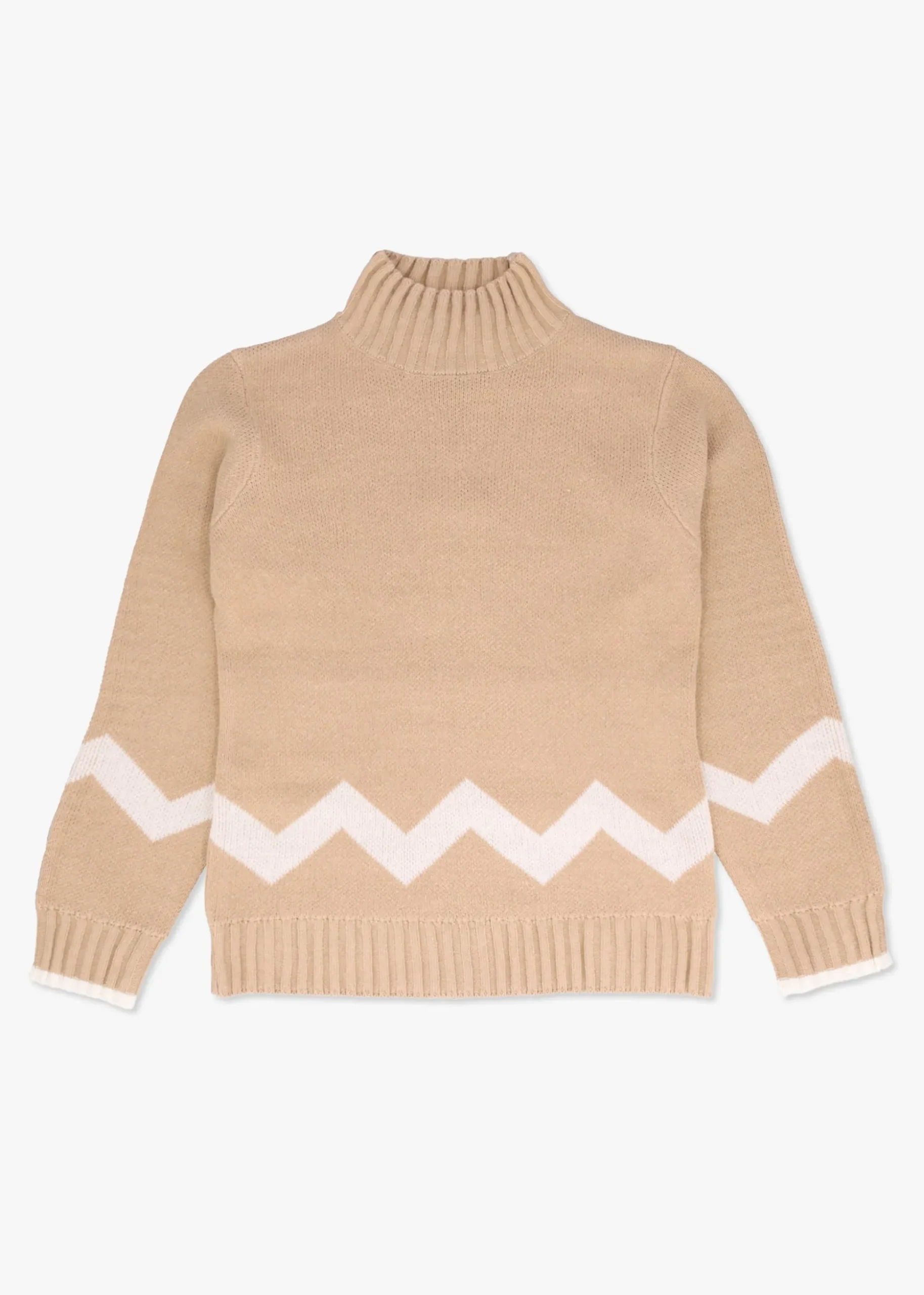 Beige Cotton Mix Roll Neck Knitted Jumper