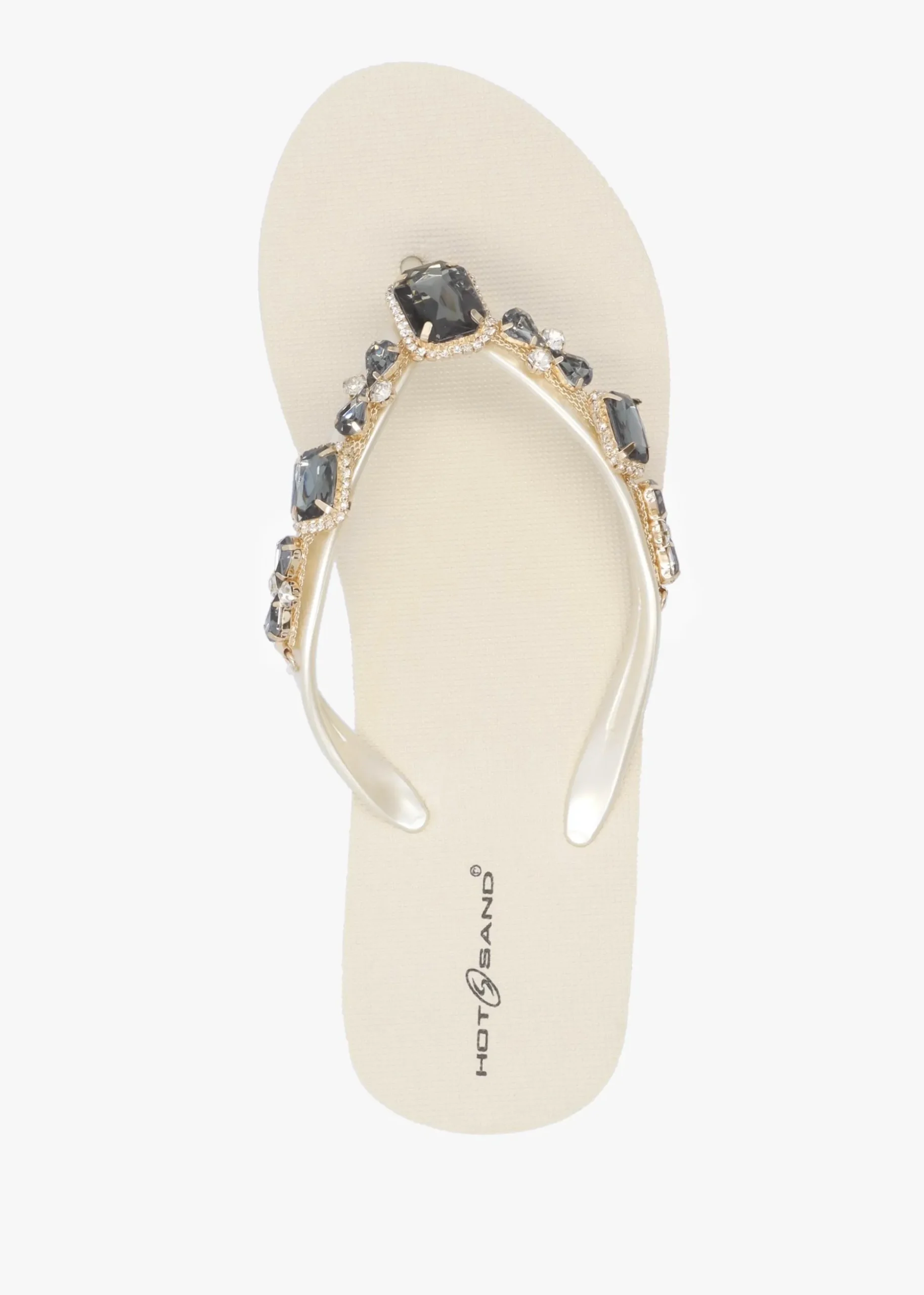 Beige Embellished Toe Post Wedge Flip Flops
