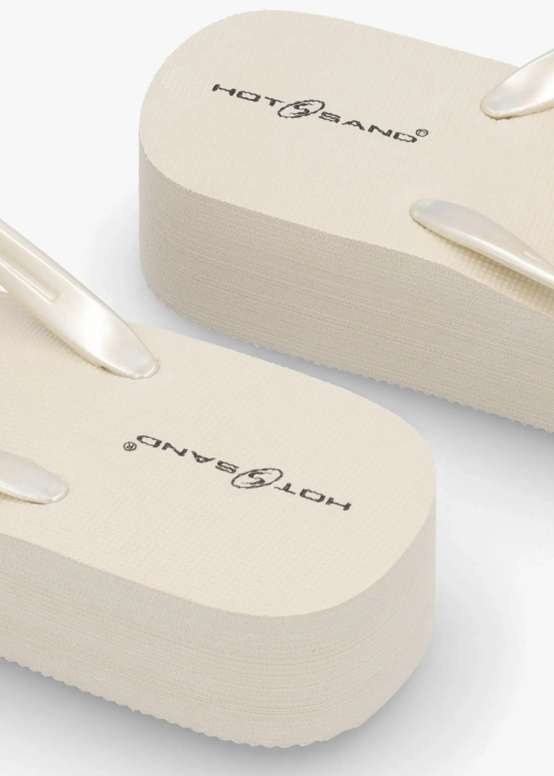 Beige Embellished Toe Post Wedge Flip Flops