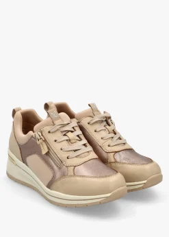 Beige Leather & Neoprene Side Zip Trainers