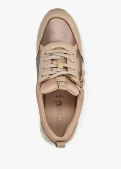 Beige Leather & Neoprene Side Zip Trainers