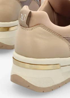 Beige Leather & Neoprene Side Zip Trainers