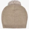 Beige Slouchy Knitted Pom Pom Hat