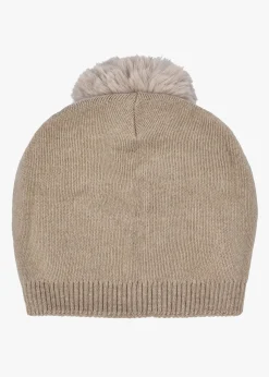 Beige Slouchy Knitted Pom Pom Hat