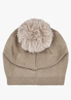 Beige Slouchy Knitted Pom Pom Hat