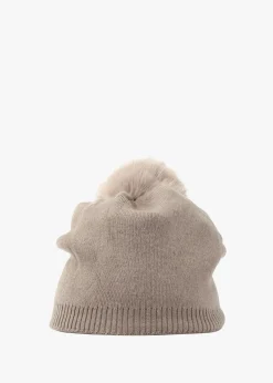 Beige Slouchy Knitted Pom Pom Hat