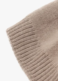 Beige Slouchy Knitted Pom Pom Hat