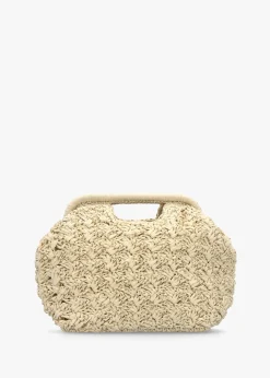 Beige Woven Paper Clutch Bag