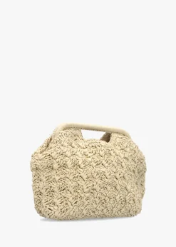 Beige Woven Paper Clutch Bag