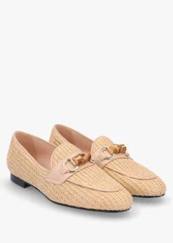 Beige Woven Raffia Loafers
