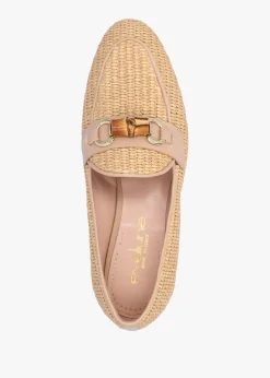 Beige Woven Raffia Loafers